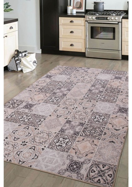 Glaslow Patchwork Pembe Polyester Dikdörtgen Modern Desenli Pamuk Makinada Yıkanabilir Hav Toz Vermez Leke Tutmayan Kaymaz Taban Dijital Makine Baskı Salon Yolluk Mutfak Halı fiyatları