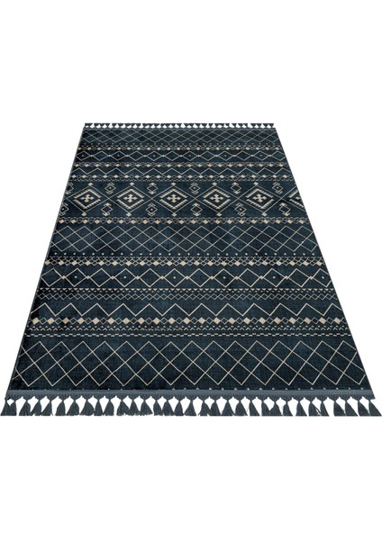 Prabir Lacivert Geometrik Etnik Modern Desenli Kadife Makinada Yıkanabilir Hav Toz Vermez Leke Tutmayan Kaymaz Taban Dijital Makine Baskı Salon Yolluk Mutfak Halı fiyatları