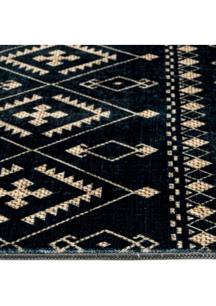 Prabir Lacivert Geometrik Etnik Modern Desenli Kadife Makinada Yıkanabilir Hav Toz Vermez Leke Tutmayan Kaymaz Taban Dijital Makine Baskı Salon Yolluk Mutfak Halı modelleri