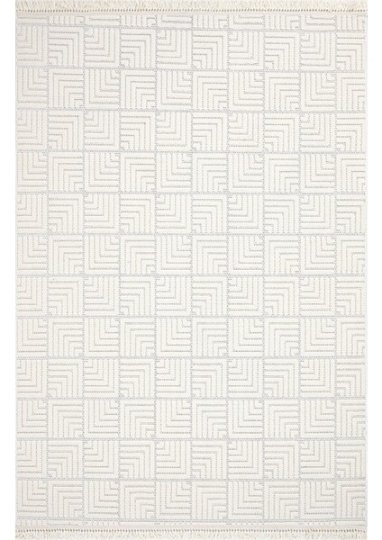 Dreamer Geometrik Krem Mikrofiber Dikdörtgen Modern Desenli Akrilik Hav Vermeyen Leke Tutmayan Kolay Temizlenen Yumuşak Makine Salon Yolluk Mutfak Halı