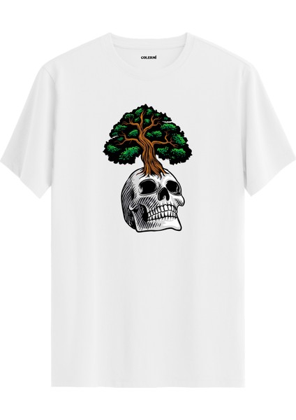 Kurukafa ve Ağaç Baskılı Sokak Modası Rahat Günlük %100 Pamuk Tişört