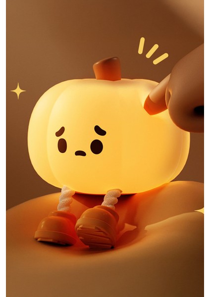 Çocuk Bebek Odası Balkabağı Gece Lambası LED Işıklı Sevimli Figürlü Dokunmatik Silikon Pet Şarjlı