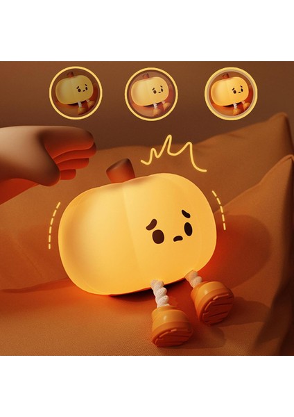 Çocuk Bebek Odası Balkabağı Gece Lambası LED Işıklı Sevimli Figürlü Dokunmatik Silikon Pet Şarjlı fiyatları