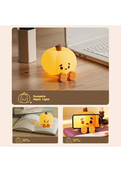 Çocuk Bebek Odası Balkabağı Gece Lambası LED Işıklı Sevimli Figürlü Dokunmatik Silikon Pet Şarjlı fırsatları