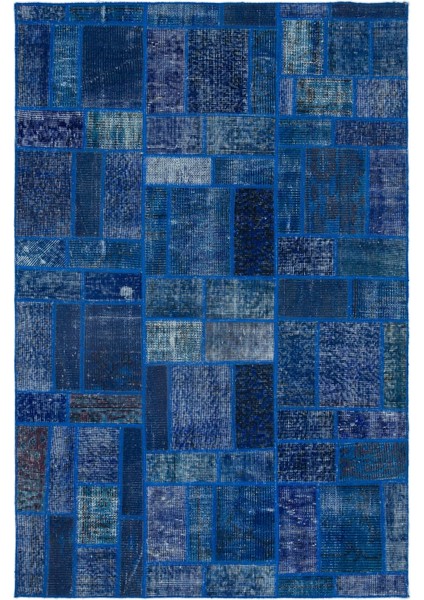 Teselya Yeşil Patchwork Yün Modern Desenli Yün Hav Toz Vermez Leke Tutmayan Salon Yolluk Mutfak El Dokuma Halı