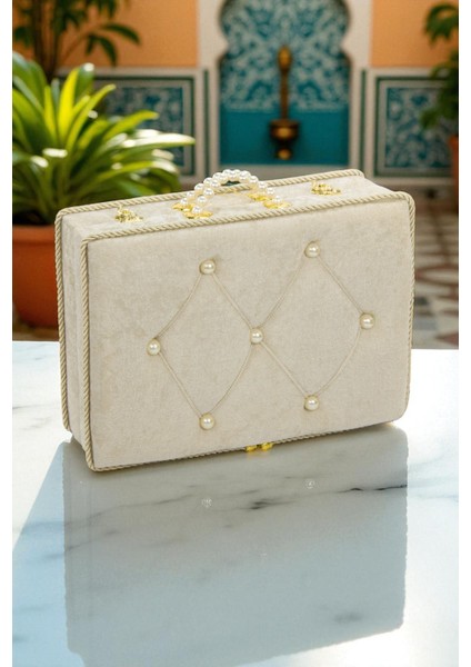 Söz Nişan Düğün Çeyizlik Kadife Gelin Bohça Sandık - Gold