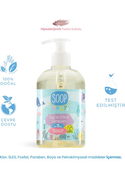 Baby Bebek Saç Ve Vücut Şampuanı 500 ml | Vegan Ve Hipoalerjenik Pudra Kokulu | Göz Yakmaz | SLES Paraben Boya Alkol İçermez