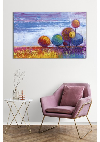 Rengarenk Boyalı Renkli Ağaçlar Cam Tablo, Darbelere Dayanıklı Kırılmaz Cam, Hediyelik fiyatları