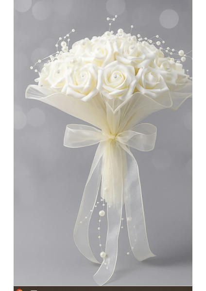 Tüllü Krem Kristal Taşlı Gelin Çiçeği - KREM01