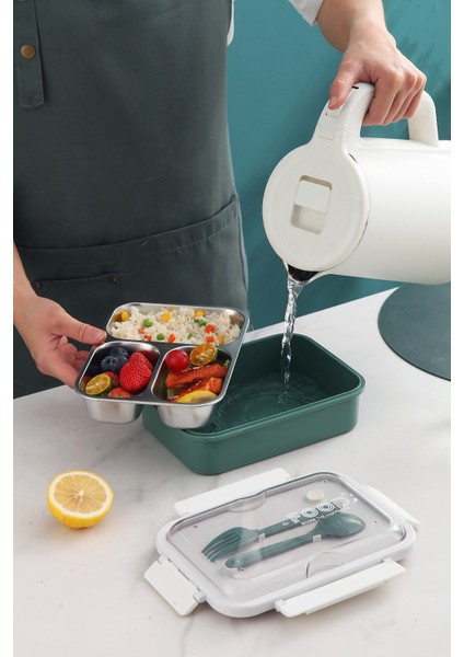 Pembe Renk 3 Bölmeli Paslanmaz Çelik Beslenme Kabı Yemek Kabı fırsatları