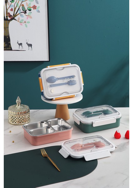 Pembe Renk 3 Bölmeli Paslanmaz Çelik Beslenme Kabı Yemek Kabı indirimleri