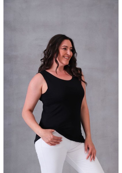 Kadın Büyük Beden Kalın Askılı Likralı Viskon Body