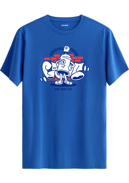 Nyc Graffiti Crew Sprey Kutu Karakter Tasarımlı Sokak Stili %100 Pamuk Tişört