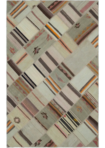 Teselya Mor Patchwork Yün Modern Desenli Yün Hav Toz Vermez Leke Tutmayan Salon Yolluk Mutfak El Dokuma Halı