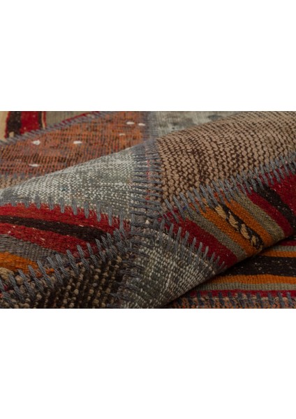 Kahverengi Patchwork Etnik Modern Desenli Yün Hav Toz Vermez Leke Tutmayan Salon Yolluk Mutfak El Dokuma Halı fırsatları