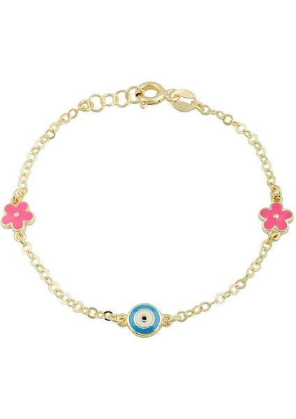 Pembe Çiçekli Nazar Boncuklu Çocuk Bilekliği