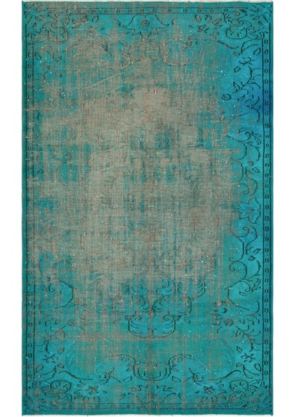 Atina Turkuaz Eskitme Yün Modern Desenli Yün Hav Toz Vermez Leke Tutmayan Salon Yolluk Mutfak El Dokuma Halı