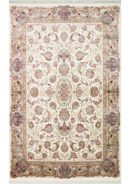 Nebo Çerçeveli Krem Viskon Dikdörtgen Modern Desenli Akrilik Hav Vermeyen Leke Tutmayan Kolay Temizlenen Yumuşak Makine Salon Yolluk Mutfak Halı