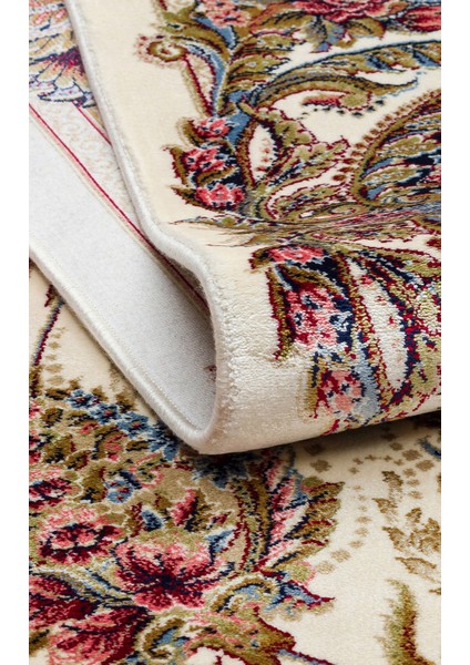 Nebo Çerçeveli Krem Viskon Dikdörtgen Modern Desenli Akrilik Hav Vermeyen Leke Tutmayan Kolay Temizlenen Yumuşak Makine Salon Yolluk Mutfak Halı