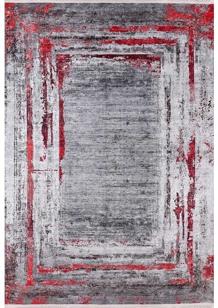 Kstovo Bordo Modern Etnik Desenli Makinada Yıkanabilir Hav Toz Vermez Leke Tutmayan Kaymaz Taban Dijital Makine Baskı Salon Yolluk Mutfak Halı