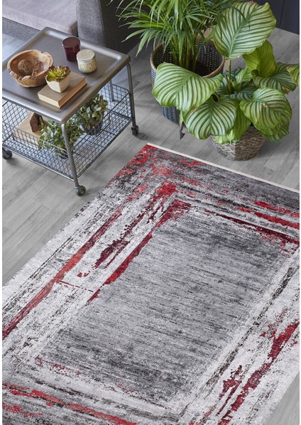 Kstovo Bordo Modern Etnik Desenli Makinada Yıkanabilir Hav Toz Vermez Leke Tutmayan Kaymaz Taban Dijital Makine Baskı Salon Yolluk Mutfak Halı fırsatları