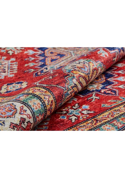 Miçurinsk Kırmızı Modern Etnik Desenli Makinada Yıkanabilir Hav Toz Vermez Leke Tutmayan Kaymaz Taban Dijital Makine Baskı Salon Yolluk Mutfak Halı fırsatları