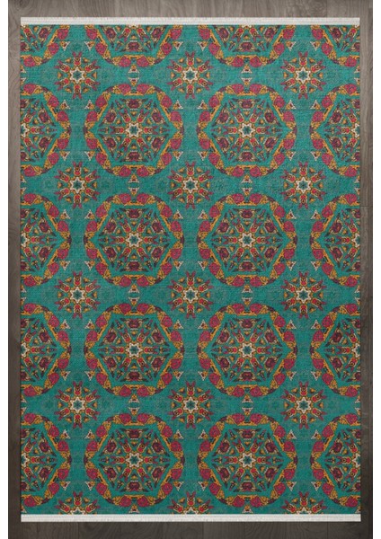 Geometrik Sarı Pamuk Kare Modern Desenli Pamuk Makinada Yıkanabilir Hav Toz Vermez Leke Tutmayan Kaymaz Taban Dijital Makine Baskı Salon Yolluk Mutfak Halı