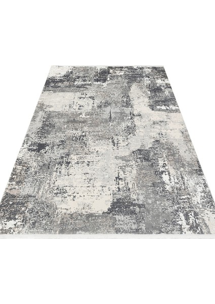 Tanvi Gri Modern Etnik Desenli Akrilik Hav Vermeyen Leke Tutmayan Kolay Temizlenen Yumuşak Makine Salon Yolluk Mutfak Halı