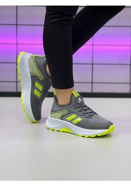 Unisex Çocuk Bağcıklı Poli Taban Triko Spor Ayakkabı-Füme-Sarı