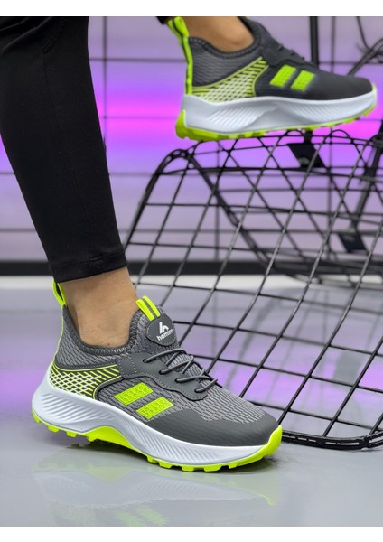 Unisex Çocuk Bağcıklı Poli Taban Triko Spor Ayakkabı-Füme-Sarı fiyatları