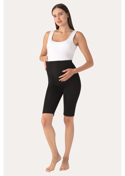 Diz Üstü Biker Esnek Ayarlanabilir Bel Kısa Hamile Tayt Siyah fiyatları