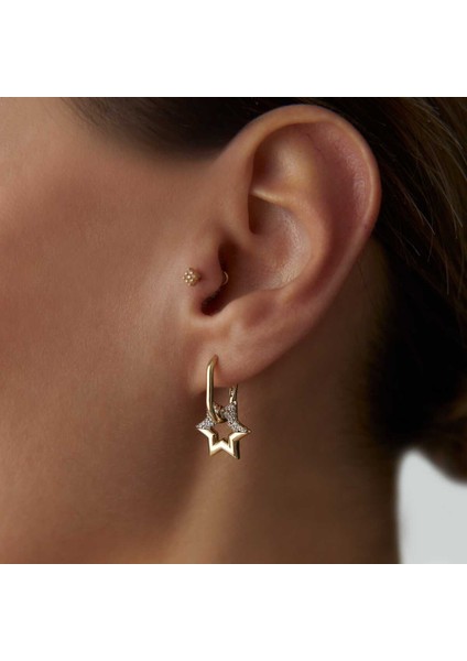 Taşlı Yıldız Sallantılı Ataç Küpe