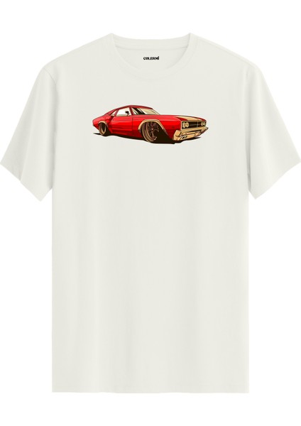Klasik Araba Baskılı Retro Tarz %100 Pamuk Rahat Tişört