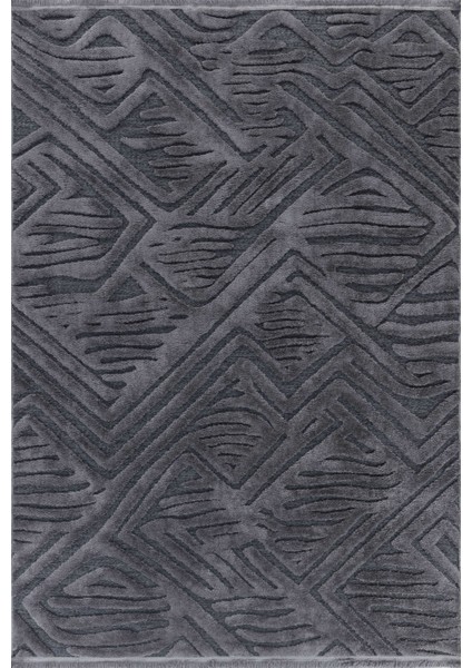 Axton Antrasit Modern Etnik Desenli Hav Vermeyen Leke Tutmayan Kolay Temizlenen Yumuşak Makine Salon Yolluk Mutfak Halı