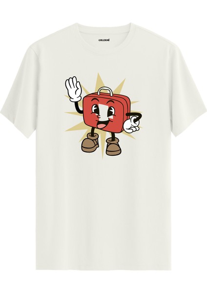 Retro Çizgi Karakterli Valiz Tasarımlı Eğlenceli Sokak Modası Pamuk Tişört