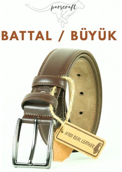 Battal Boy / Büyük Beden 3,5 cm Klasik Erkek Hakiki Deri Kemer