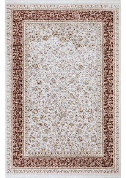 Anandpur Çerçeveli Krem Polyester Dikdörtgen Modern Desenli Akrilik Hav Vermeyen Leke Tutmayan Kolay Temizlenen Yumuşak Makine Salon Yolluk Mutfak Halı