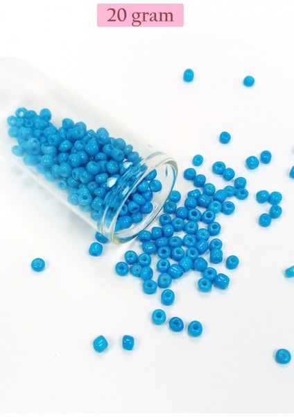 Dökme Cam Kum Boncuk Büyük Boy (6/0) 4 mm - 20 Gram - Açık Mavi - BNC106