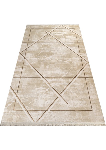 Budaun Geometrik Bej Akrilik Dikdörtgen Modern Desenli Akrilik Hav Vermeyen Leke Tutmayan Kolay Temizlenen Yumuşak Makine Salon Yolluk Mutfak Halı fırsatları