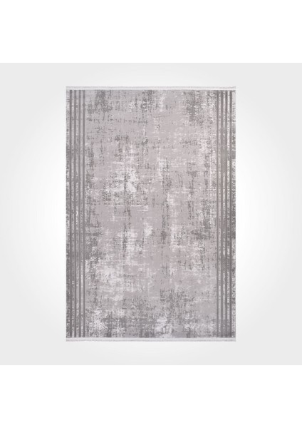 Harper Çizgili Gri Akrilik Kare Modern Desenli Akrilik Hav Vermeyen Leke Tutmayan Kolay Temizlenen Yumuşak Makine Salon Yolluk Mutfak Halı