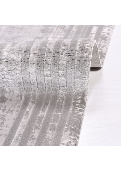 Harper Çizgili Gri Akrilik Kare Modern Desenli Akrilik Hav Vermeyen Leke Tutmayan Kolay Temizlenen Yumuşak Makine Salon Yolluk Mutfak Halı fırsatları