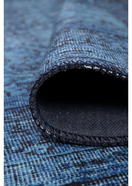Newry Klasik Mavi Polyester Dikdörtgen Modern Desenli Pamuk Makinada Yıkanabilir Hav Toz Vermez Leke Tutmayan Kaymaz Taban Dijital Makine Baskı Salon Yolluk Mutfak Halı modelleri