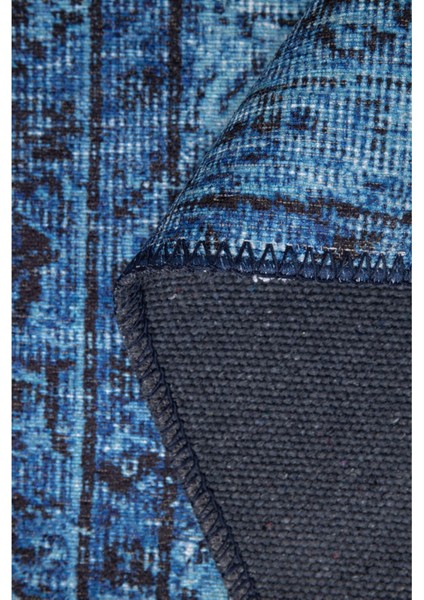 Newry Klasik Mavi Polyester Dikdörtgen Modern Desenli Pamuk Makinada Yıkanabilir Hav Toz Vermez Leke Tutmayan Kaymaz Taban Dijital Makine Baskı Salon Yolluk Mutfak Halı fırsatları