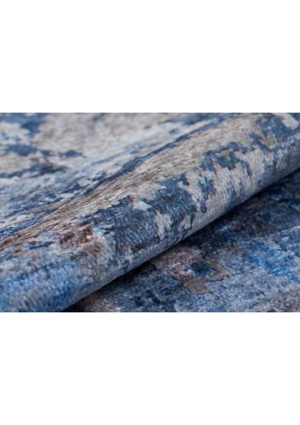 Cita Mavi Modern Etnik Desenli Makinada Yıkanabilir Hav Toz Vermez Leke Tutmayan Kaymaz Taban Dijital Makine Baskı Salon Yolluk Mutfak Halı indirimleri