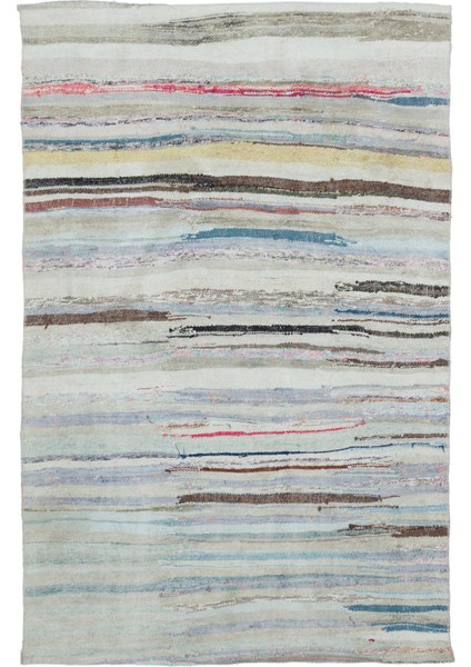 Teselya Bej Çizgili Yün Modern Desenli Yün Hav Toz Vermez Leke Tutmayan Salon Yolluk Mutfak El Dokuma Halı