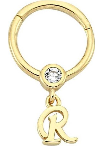 Taşlı R Harfi Sallantılı Helix Piercing