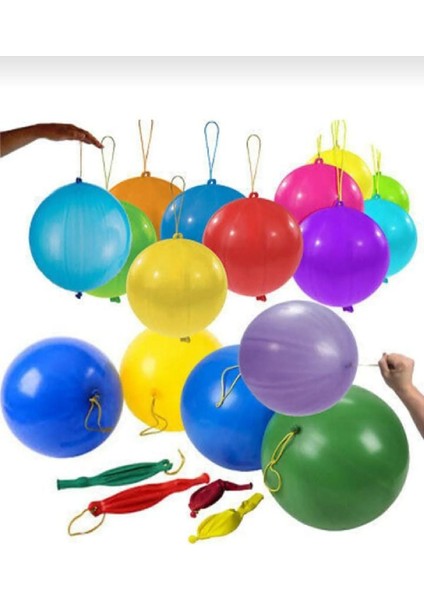 25 Adet Lastikli Zıpzıp Balon Ipli Punch Panç Büyük Balon