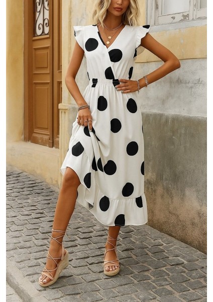 Kadın Kısa Kollu Kruvaze Yakalı Fırfırlı Süprem Elbise fırsatları