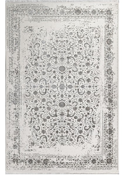 Malak Çerçeveli Gri Polyester Dikdörtgen Modern Desenli Akrilik Hav Vermeyen Leke Tutmayan Kolay Temizlenen Yumuşak Makine Salon Yolluk Mutfak Halı