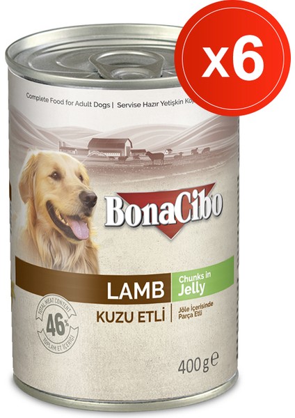 Jöleli Kuzu Etli Yaş Köpek Maması, 400 gr x 6 Adet, Tüm Irklar Için, Doğal, Şeker Içermez